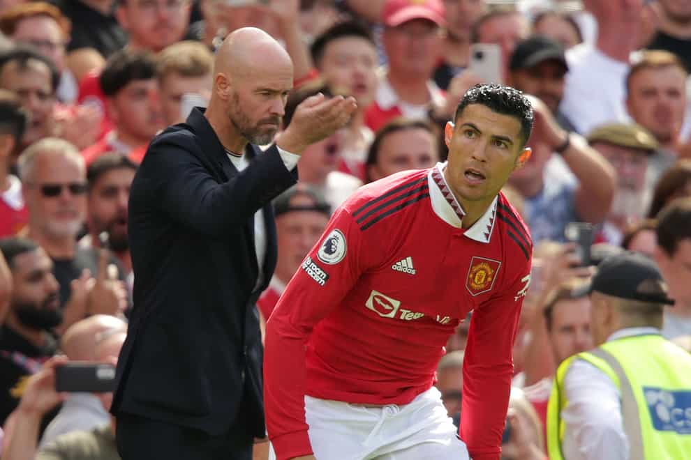 Erik Ten Hag, left, was crucial in Manchester United’s decision to stand down Cristiano Ronaldo, right, from club action this weekend (Ian Hodgson/PA)