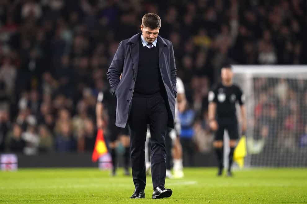 Steven Gerrard’s last game in charge was a 3-0 defeat at Fulham (John Walton/PA)