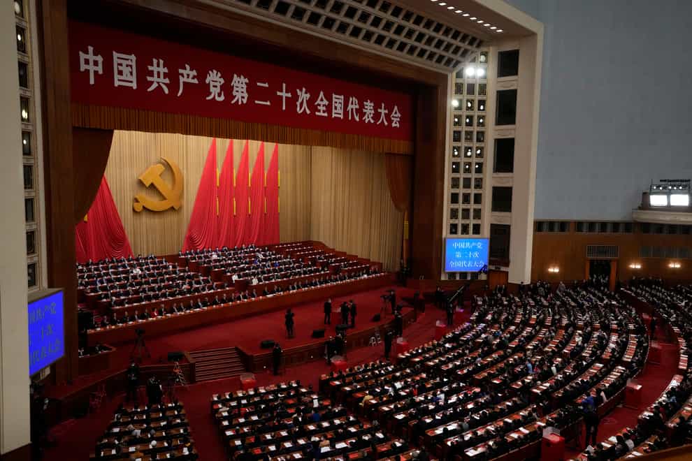 Delegates attend the closing ceremony of the 20th National Congress of China’s ruling Communist Party at the Great Hall of the People in Beijing (Andy Wong/AP)