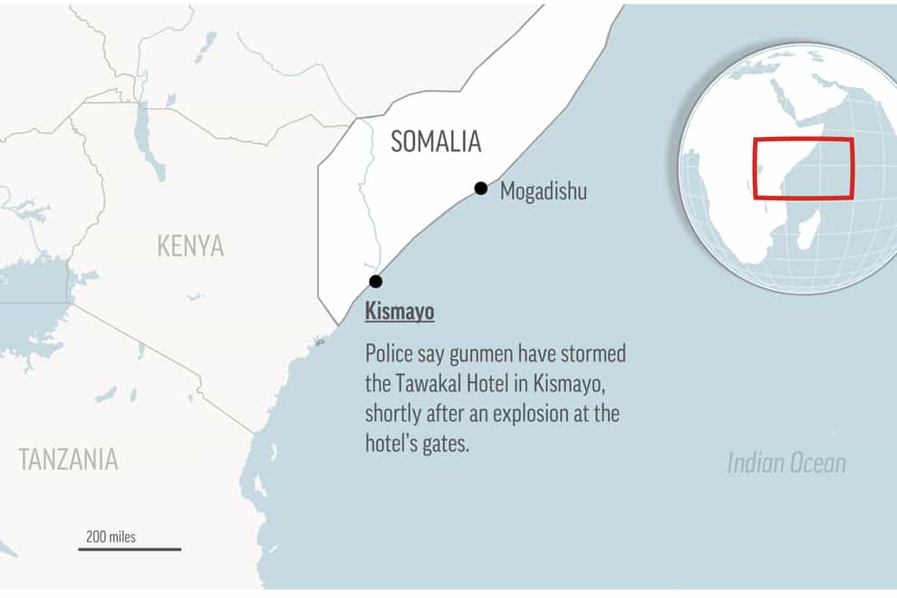 Police said gunmen stormed a hotel in the centre of the Somali port city of Kismayo, shortly after an explosives-packed car exploded at the hotel’s gates (AP/PA)