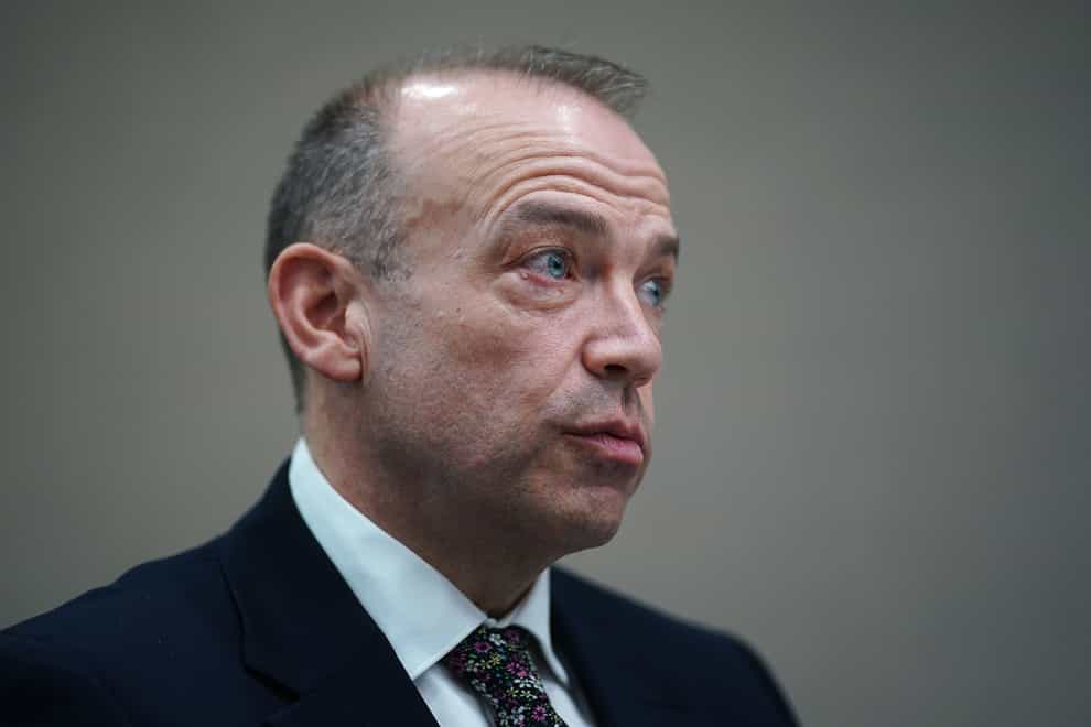 Embargoed to 1700 Wednesday 19 Northern Ireland Secretary Chris Heaton-Harris speaking to members of the media in Belfast during a series of engagements. Mr Heaton-Harris has said talks between the EU and UK would continue even if an election is called in Northern Ireland (Brian Lawless/PA)