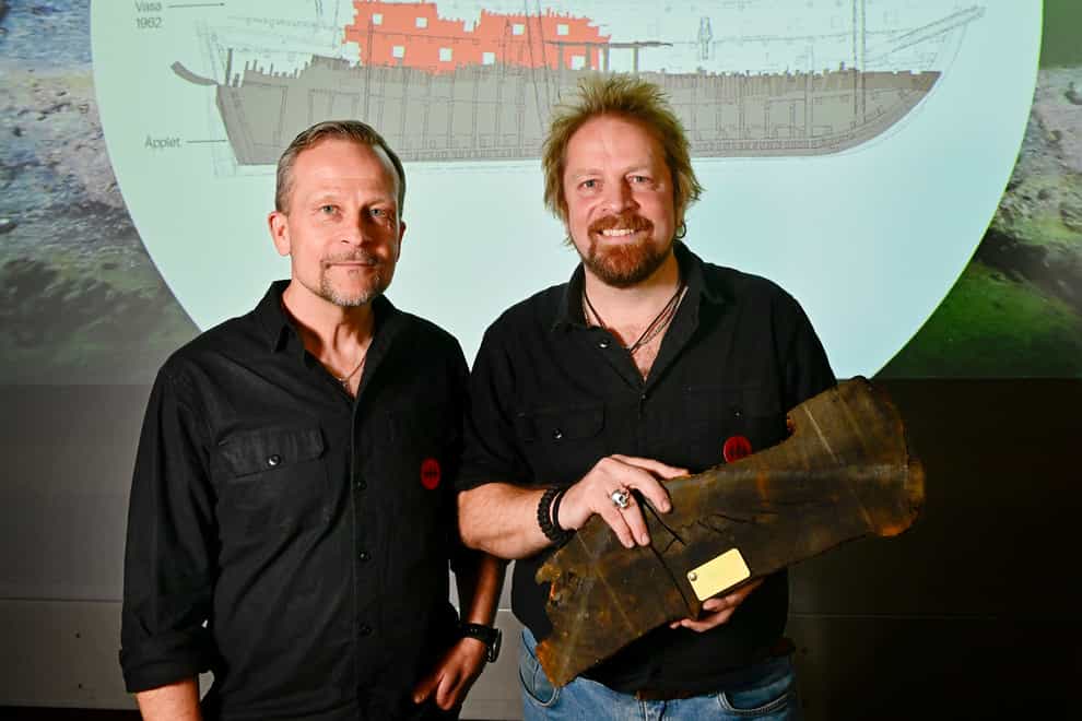 Divers Patrik Hoglund and Jim Hansson, marine archaeologists at Vrak – Museum of Wrecks (Jonas Ekströmer/TT News Agency via AP)