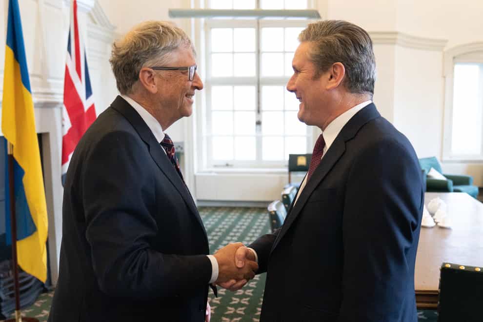 Labour leader, Sir Keir Starmer (right) meets Bill Gates in his office in the Houses of Parliament in London (Stefan Rousseau/PA)