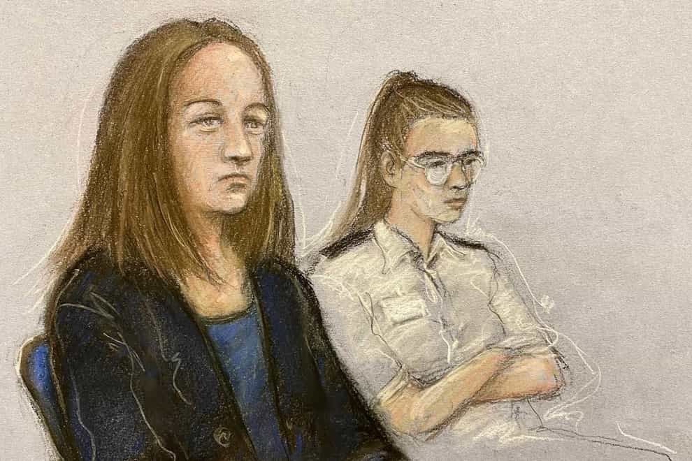 Court artist of Lucy Letby in the dock at Manchester Crown Court (Elizabeth Cook/PA)