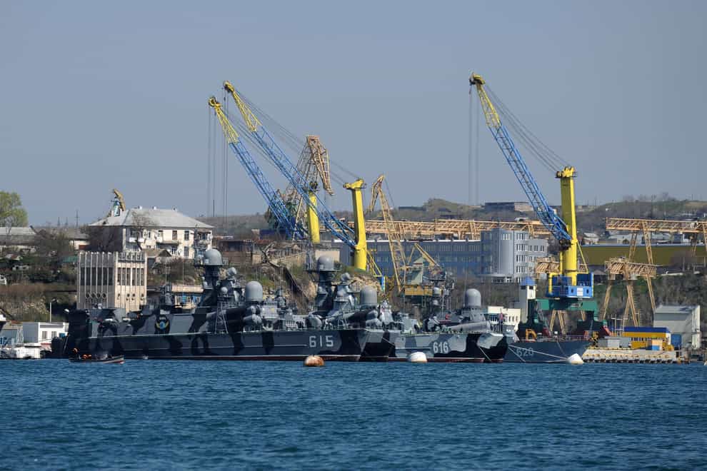 Russian Black Sea fleet ships are anchored in one of the bays of Sevastopol, Crimea (AP Photo)