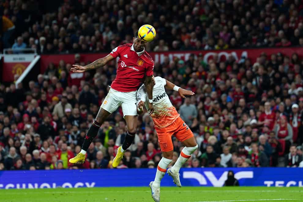 Manchester United’s Marcus Rashford scores their side’s first goal of the game during the Premier League match at Old Trafford, Manchester. Picture date: Sunday October 30, 2022.