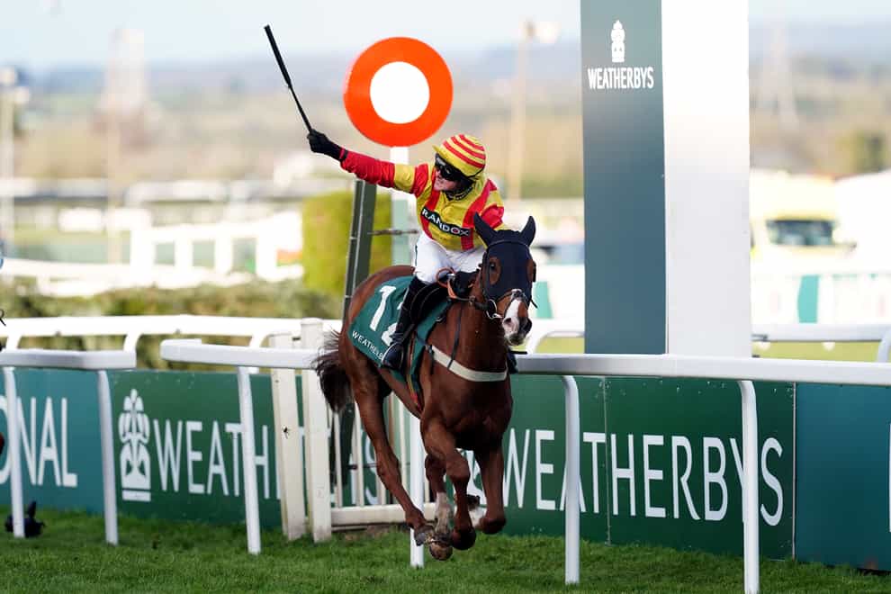 Lookaway, here ridden by jockey Jack Quinlan to win the Weatherbys nhstallions.co.uk Standard Open National Hunt Flat Race at Aintree, won’t be seen over hurdles until the ground is suitable (David Davies/PA)