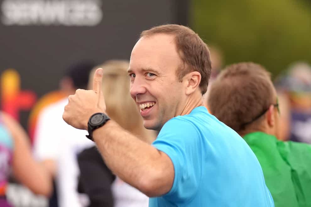 Matt Hancock gives a thumbs up ahead of the 2021 Virgin Money London Marathon (John Walton/PA)