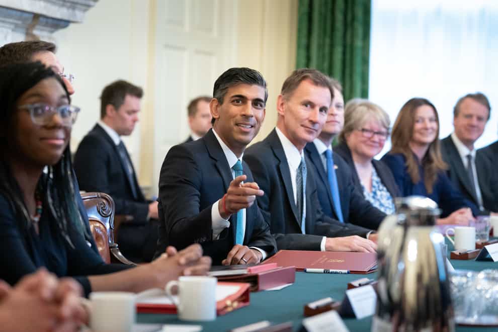 Prime Minister Rishi Sunak and Chancellor Jeremy Hunt at his first Cabinet meeting (Stefan Rousseau/PA)