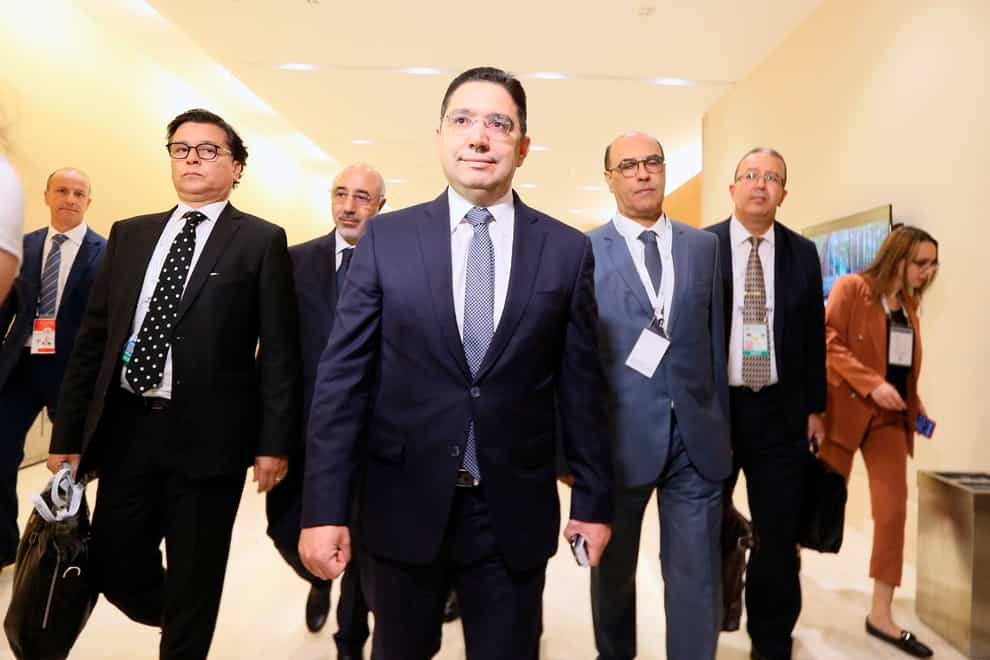 Moroccan Foreign Minister Nasser Bourita, centre, arrives for a preparatory meeting before the beginning of the Arab Summit in Algiers, Algeria, Monday, Oct. 31, 2022. Algeria is readying to host the 31st Arab League Summit, the first since the outbreak of the coronavirus pandemic (Anis Belghoul/AP/PA)