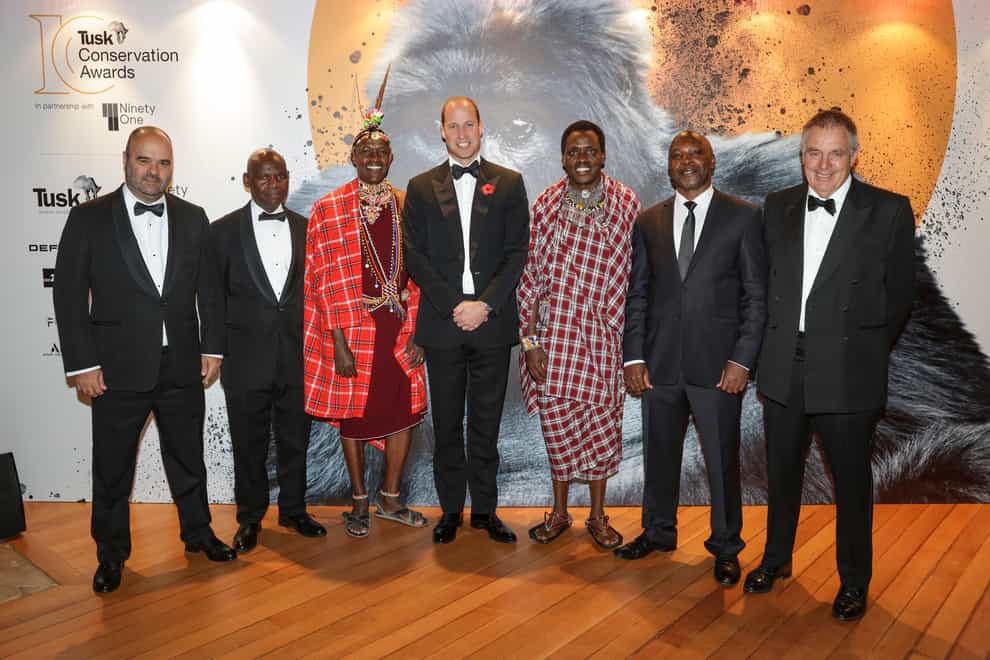 (L-R) Miguel Goncalves, Neddy Mulimo, David Dabellen, Prince William, Prince of Wales, Dismas Partalala, Achilles Byaruhanga and Ian Craig attend the Tusk Conservation Awards 2022, in partnership with Ninety One, at Hampton Court Palace (Chris Jackson/Tusk/Getty/PA)