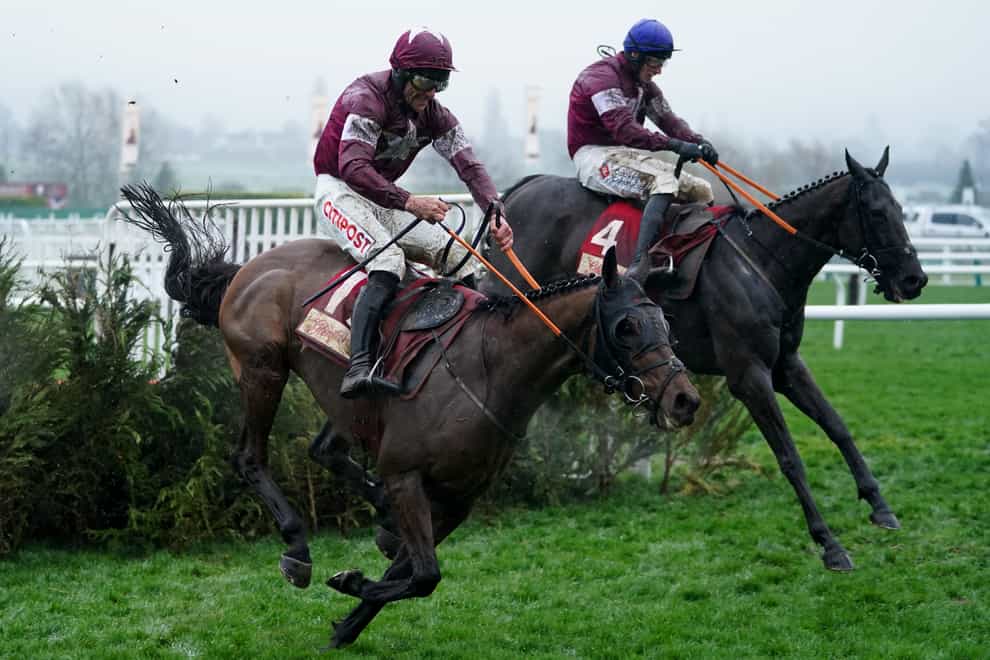 Tiger Roll (left), here finishing second in his final start in the Glenfarclas Cross-Country Chase at the Cheltenham Festival, is to be inducted into the racecourse’s hall of fame (Mike Egerton/PA)