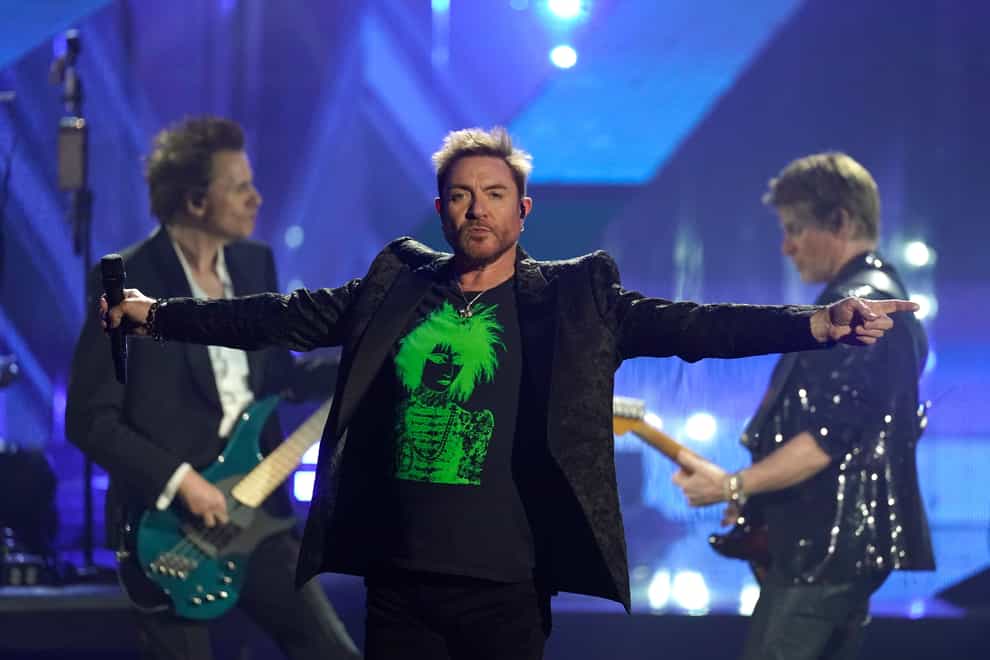 Inductees John Taylor, from left, Simon Le Bon, and Roger Taylor of Duran Duran perform during the Rock & Roll Hall of Fame Induction Ceremony at the Microsoft Theatre in Los Angeles (Chris Pizzello/AP)