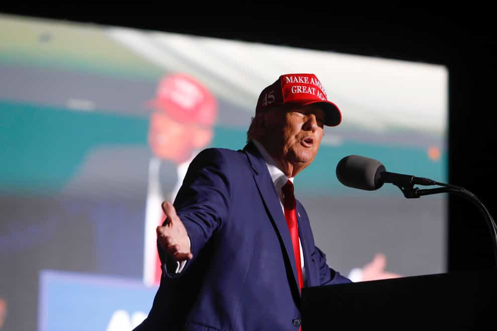 Former US president Donald Trump speaks at an election rally in Latrobe, Pennsylvania (Jacqueline Larma/AP)