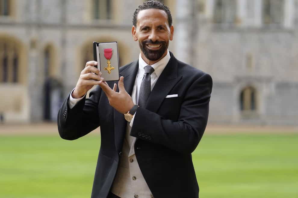 Rio Ferdinand picked up his OBE at Windsor Castle on Tuesday (Andrew Matthews/PA)