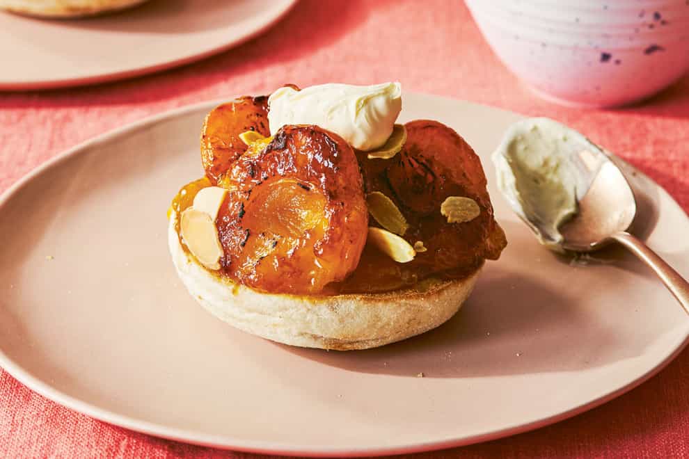 Prue Leith’s apricots, almonds and clotted cream on English muffins (Haarala Hamilton/PA)