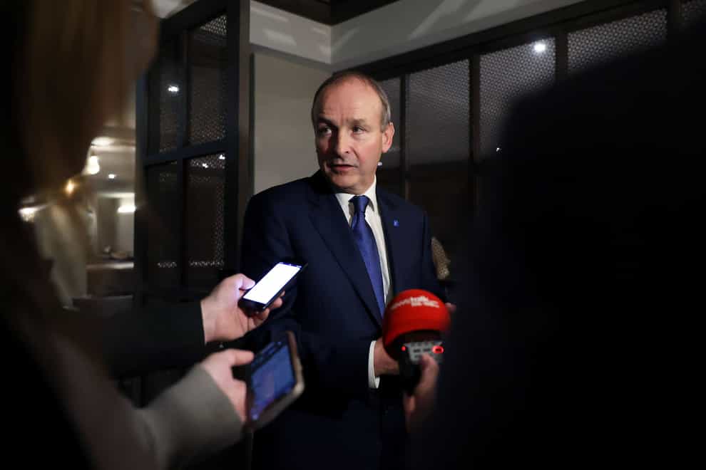 Taoiseach Micheal Martin speaks to the media during the British-Irish Council summit in Blackpool (Cameron Smith/PA)