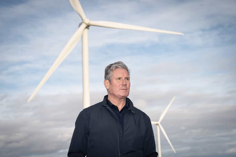Labour leader Sir Keir Starmer visits an onshore wind farm near Grimsby in Lincolnshire (Stefan Rousseau/PA)