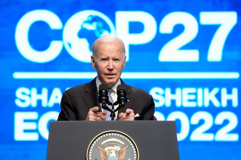President Joe Biden speaks at the Cop27 summit (Alex Brandon/AP)