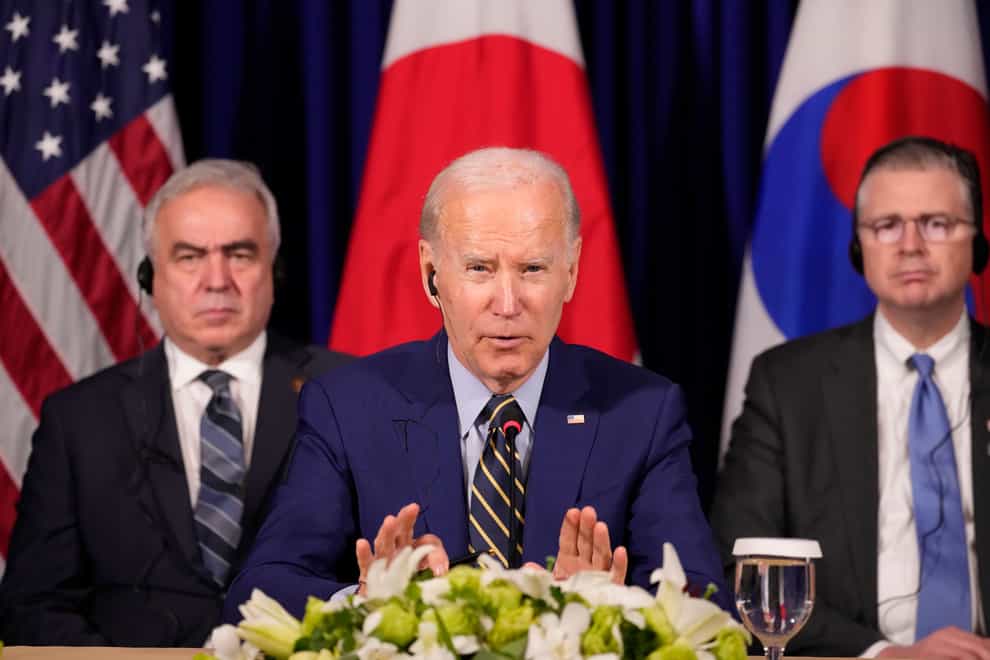 US President Joe Biden met the leaders of Japan and South Korea on Sunday (Alex Brandon/AP)