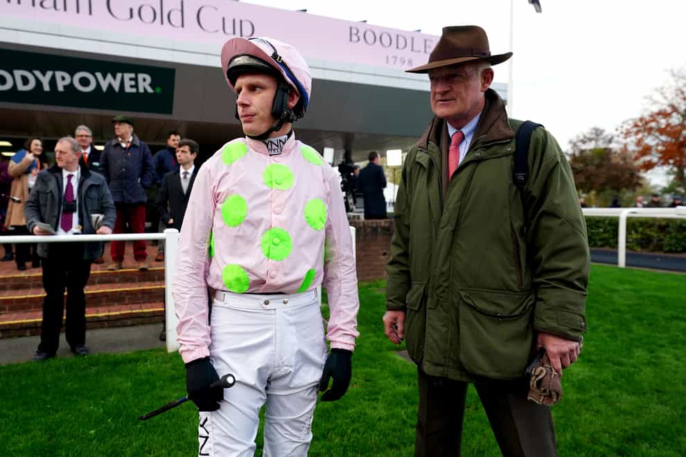 Trainer Willie Mullins, here with jockey Paul Townend, is responsible for six of the eight possible runners for Sunday’s Unibet Morgiana Hurdle (David Davies/Jockey Club)