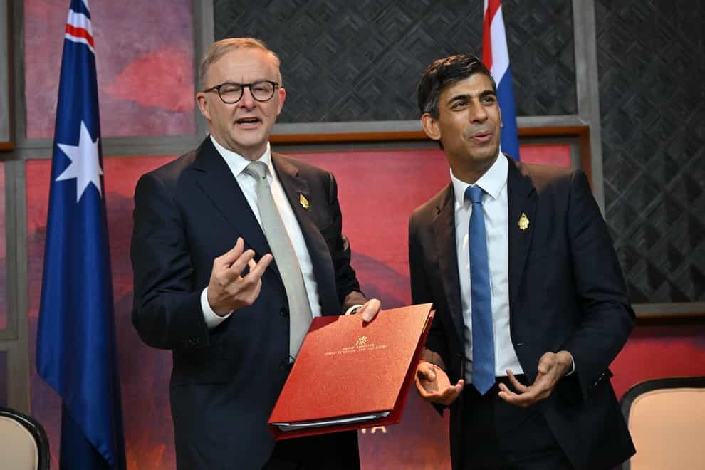 Prime Minister Rishi Sunak (right) and Prime Minister of Australia Anthony Albanese hold a bilateral meeting at the G20 summit in Nusa Dua, Bali, Indonesia (Leon Neal/PA)