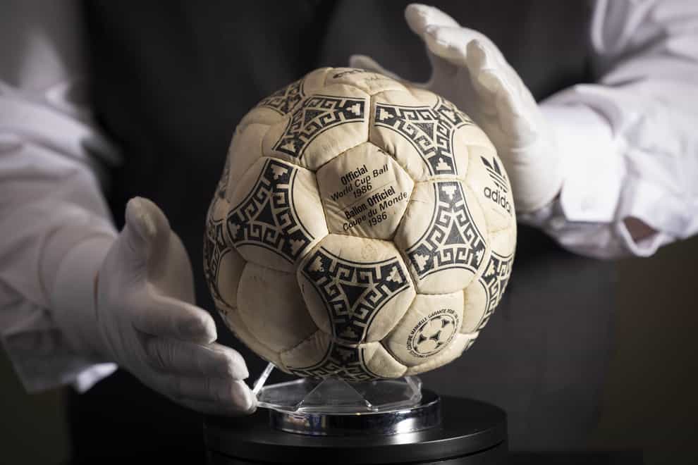 The football was used by Diego Maradona to score the ‘Hand of God’ goal at the 1986 World Cup quarter-final against England (Matt Alexander/PA)