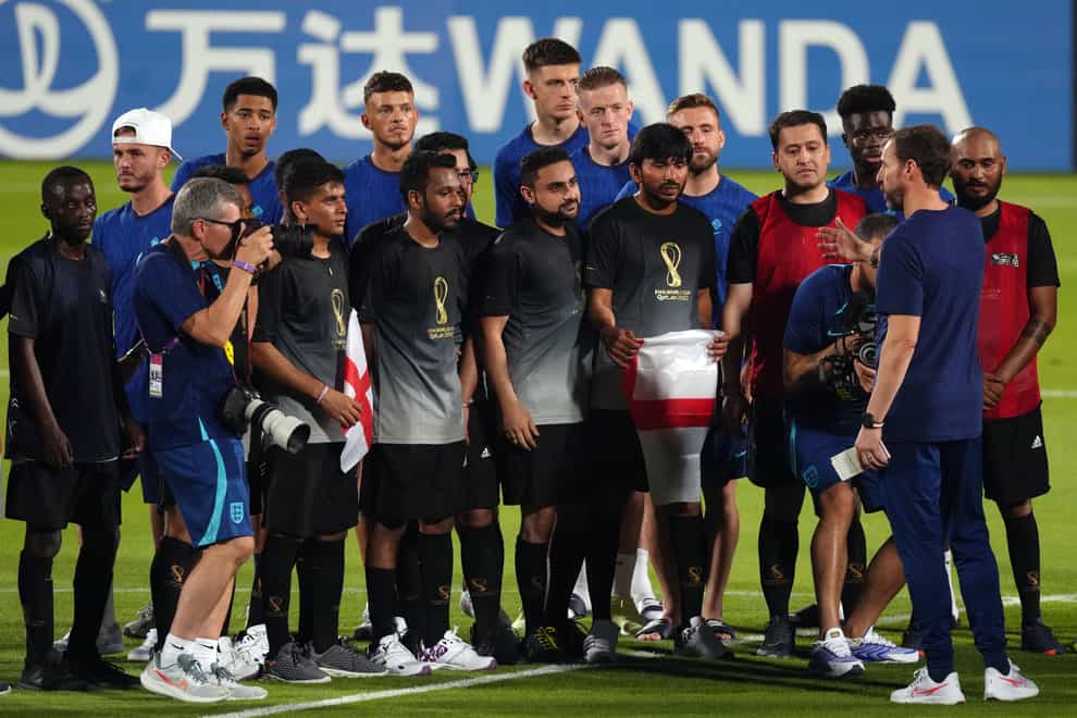England manager Gareth Southgate and his players met with migrant workers in Qatar (Nick Potts/PA)