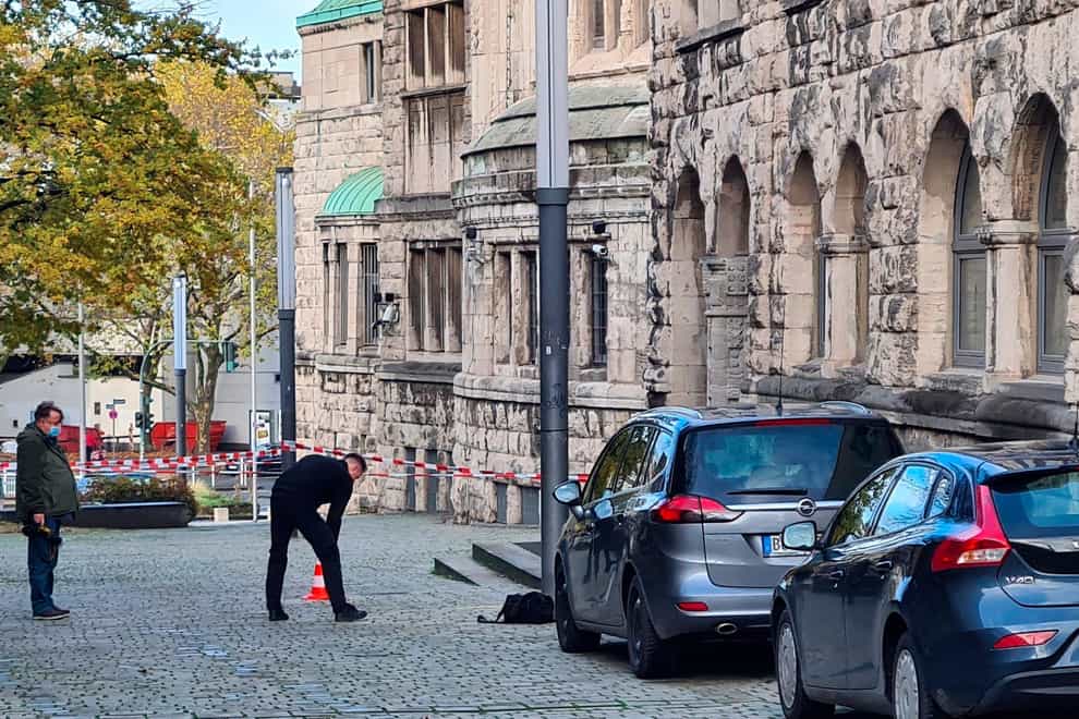 Emergency forces stand at the rabbi’s house near the ‘Old Synagogue’ in Essen, Germany (Markus Gayk/dpa/AP)