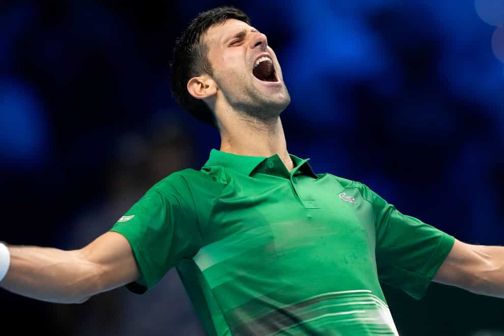 Novak Djokovic celebrates beating Daniil Medvedev (Antonio Calanni/AP)