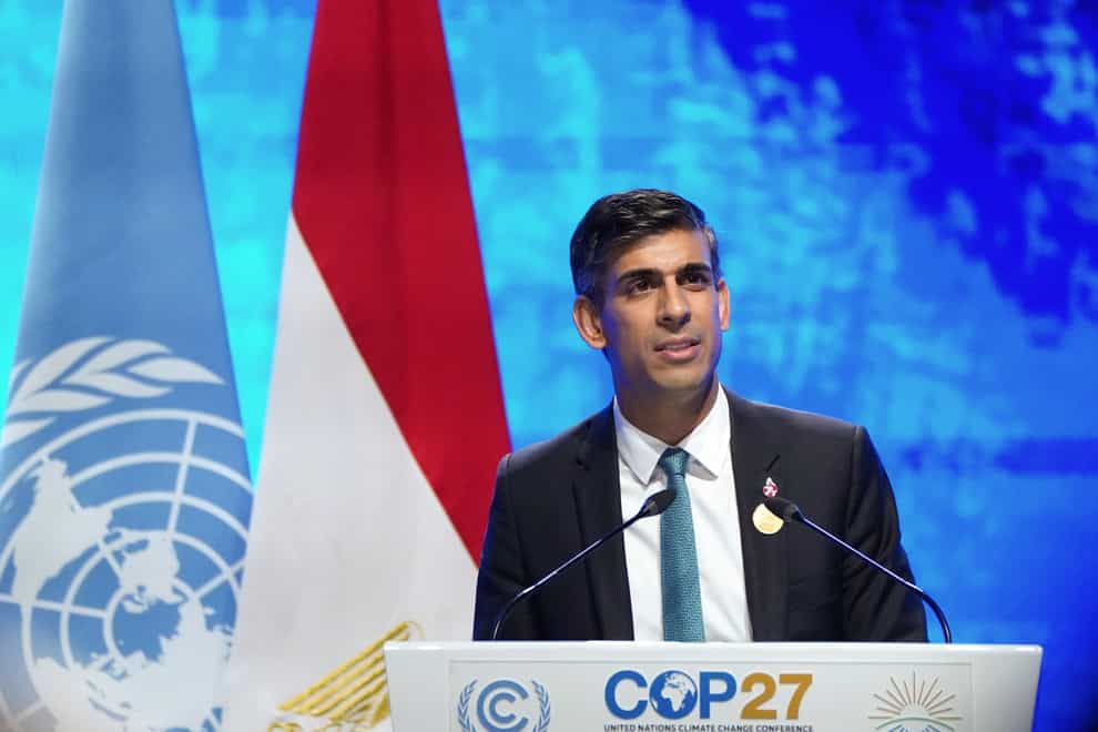 Prime Minister Rishi Sunak at the Cop27 summit at Sharm el-Sheikh, Egypt (Stefan Rousseau/PA)