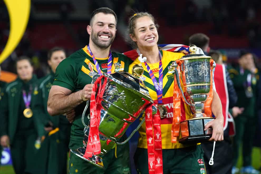 James Tedesco and Kezie Apps completed the Rugby League World Cup double for Australia (Tim Goode/PA)