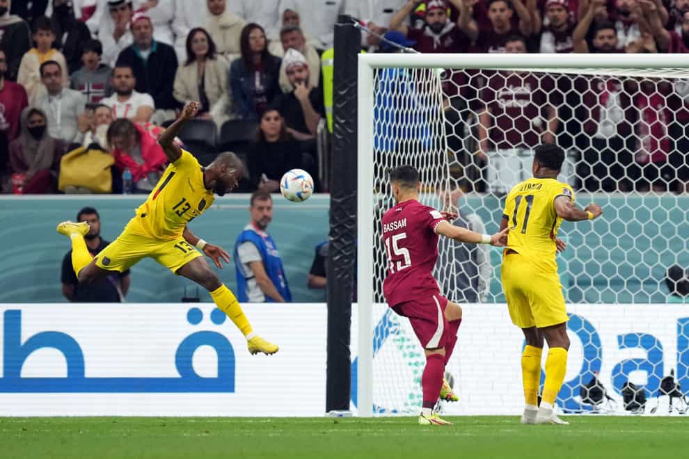 Enner Valencia heads Ecuador’s second goal against hosts Qatar in the opening match of the 2022 World Cup (Mike Egerton/PA)