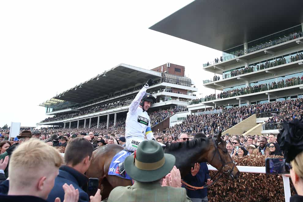 Constitution Hill ridden by Nico de Boinville is led after winning the Sky Bet Supreme Novices’ Hurdle on day one of the Cheltenham Festival at Cheltenham Racecourse. Picture date: Tuesday March 15, 2022.