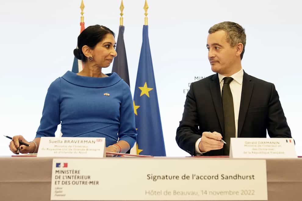 Home Secretary Suella Braverman signs a deal with French interior minister Gerald Darmanin in a bid to tackle the small boats crisis (Stefan Rousseau/PA)