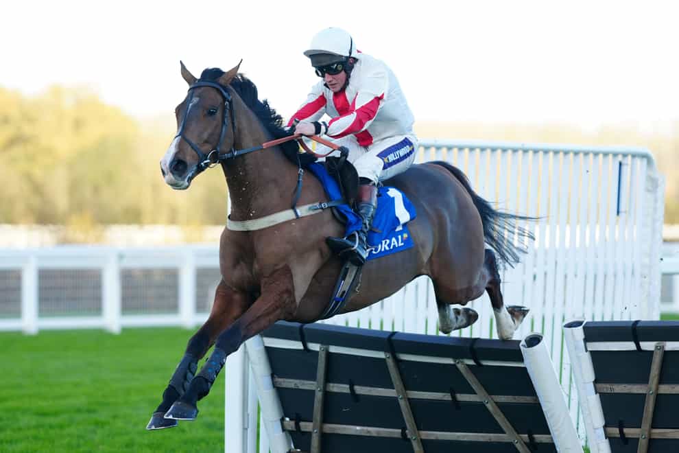 Goshen ridden by Jamie Moore goes on to win The Coral Hurdle on November Racing Weekend Saturday at Ascot Racecourse. Picture date: Saturday November 19, 2022.