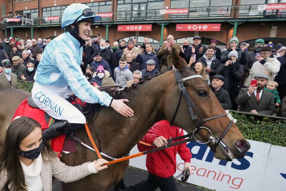 Honeysuckle and Jockey Rachael Blackmore in the Parade Ring after winning The BARONERACING.COM Hatton`s Grace Hurdle during the 2021 Fairyhouse Winter Festival at the Fairyhouse racecourse, Ireland. Picture date: Sunday November 28, 2021.