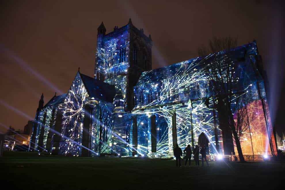 About Us, a multimedia installation and live performance event created by 59 Productions, The Poetry Society and Stemettes, unveiled at Paisley Abbey, Scotland, to launch UNBOXED: Creativity in the UK (Lesley Martin/PA)