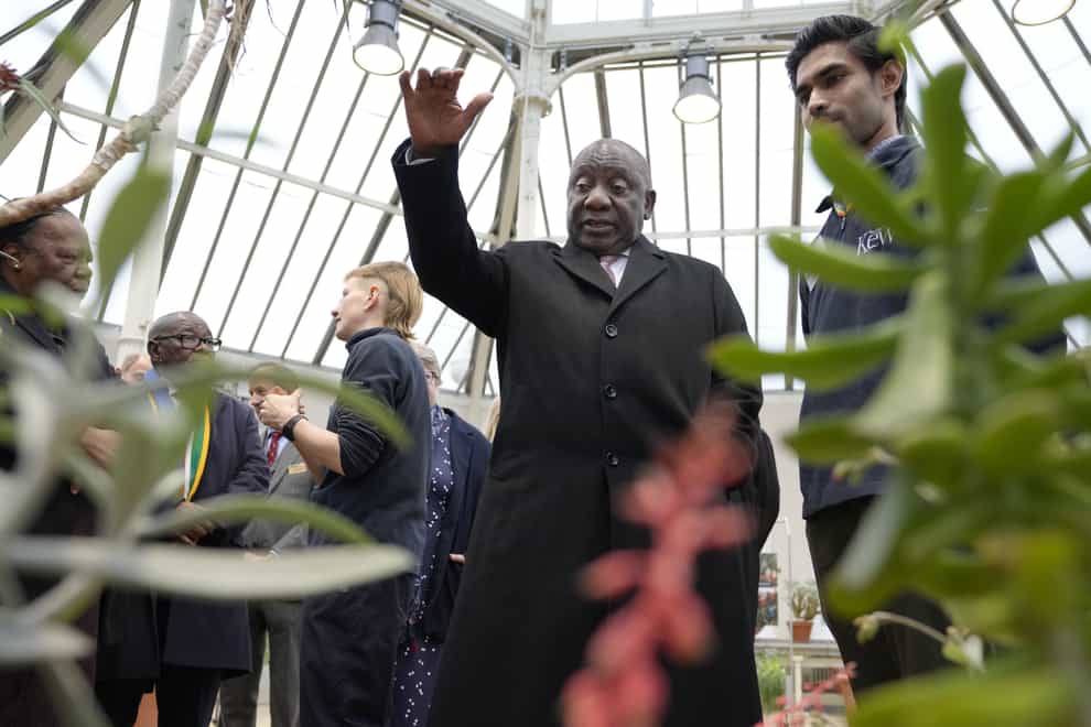 South African President Cyril Ramaphosa during a visit to Kew’s Royal Botanic Gardens as part of his state visit to the UK (Kirsty Wigglesworth/PA)