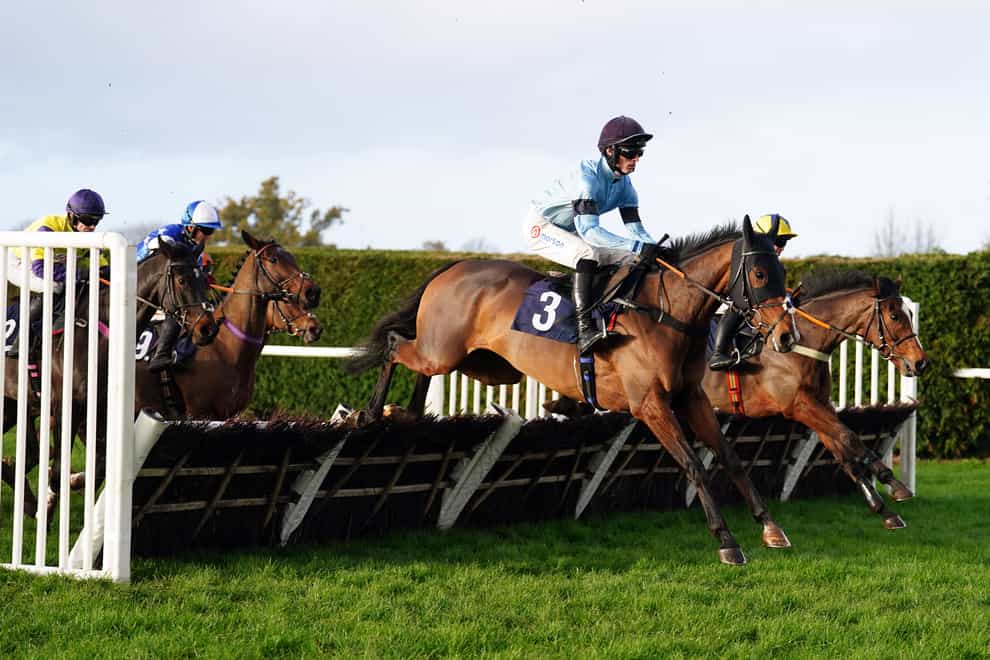 Beau Balko ridden by jockey Harry Cobden clear a fence on their way to winning the Hereford Motor Group Novices’ Hurdle at Hereford racecourse. Picture date: Wednesday November 23, 2022.