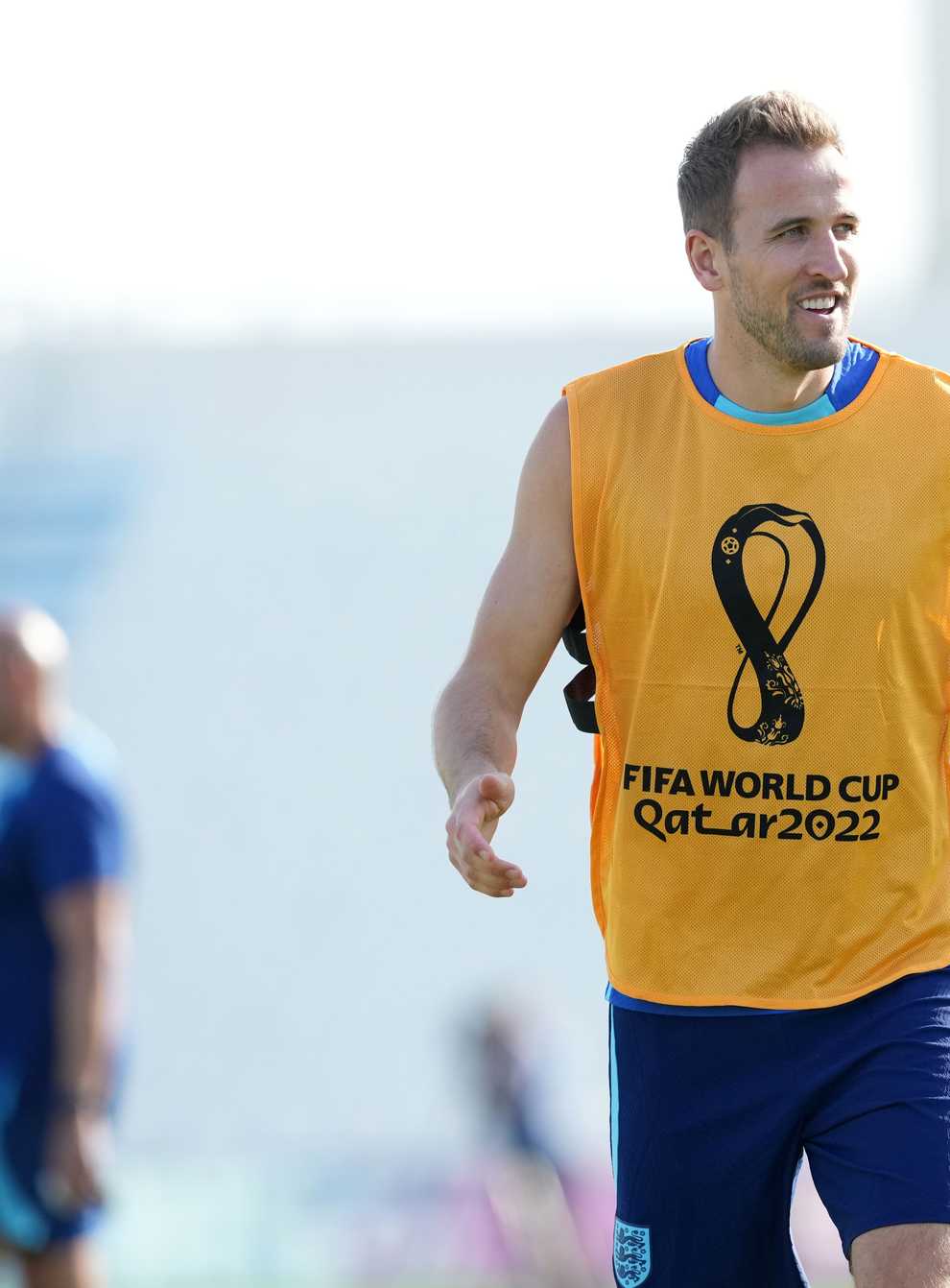 England captain Harry Kane pictured during Thursday’s training session at the Al Wakrah Sports Complex, Qatar (Martin Rickett/PA Images).