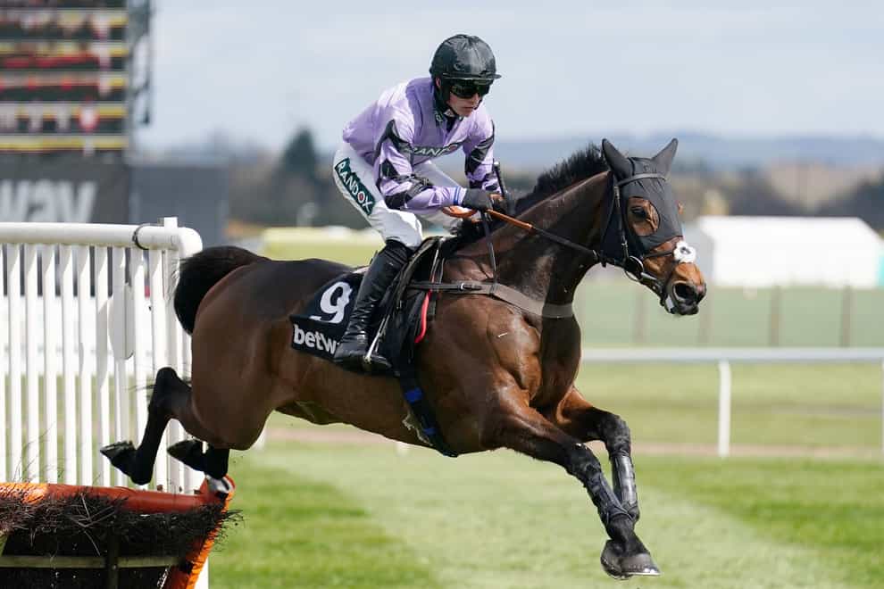 Stage Star ridden by Harry Cobden in action during the Betway Mersey Novices’ Hurdle during Grand National Day of the Randox Health Grand National Festival 2022 at Aintree Racecourse, Liverpool (Mike Egerton/PA)
