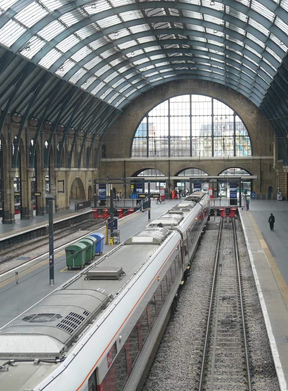 Empty platforms and a stationary train at Kings Cross station in London, as members of the drivers’ union Aslef go on strike (Victoria Jones/PA)
