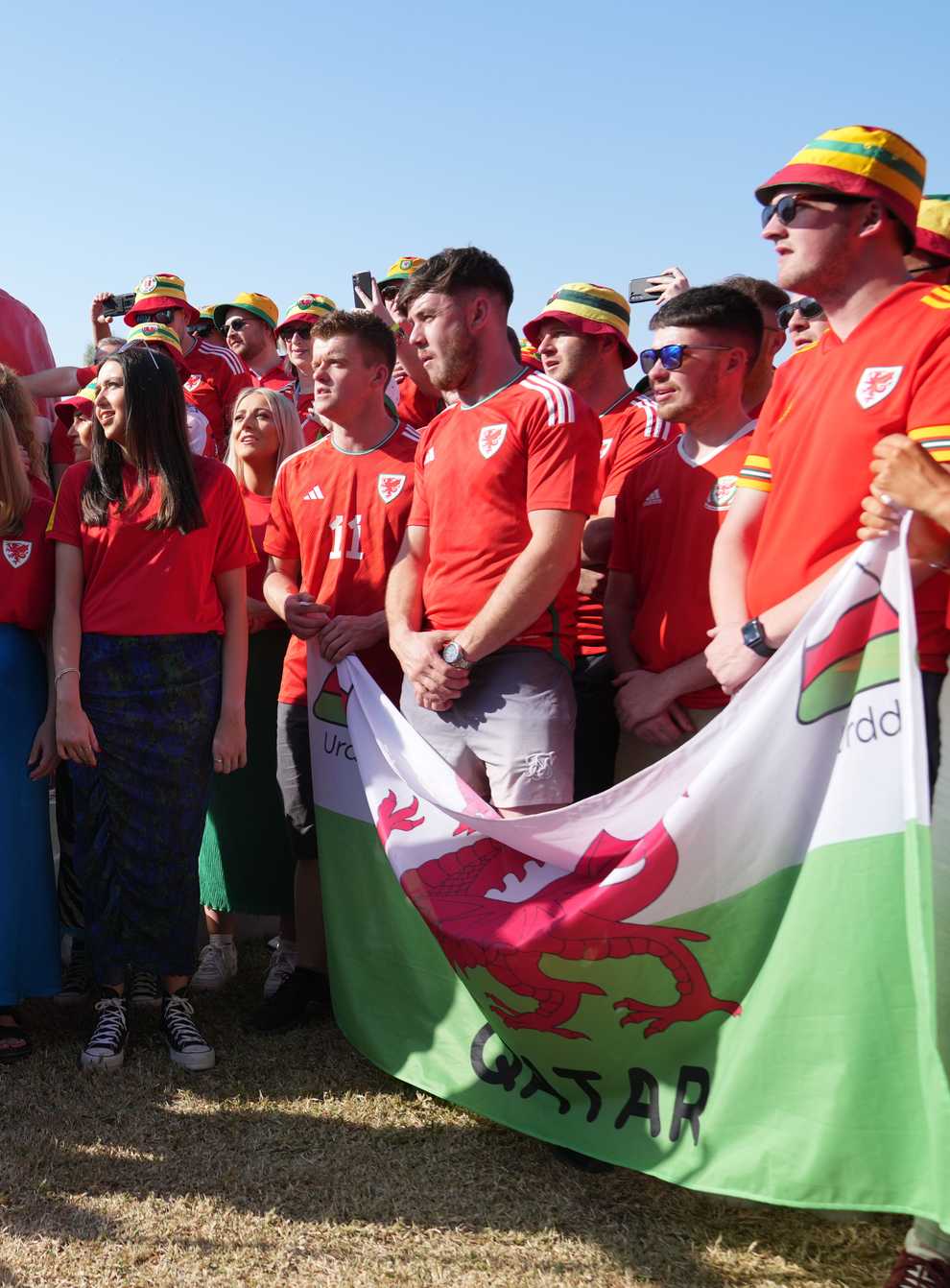 Hundreds of Wales fans gathered early in Doha to take part in a singalong ahead of their team’s match against Iran (Jonathan Brady/PA)