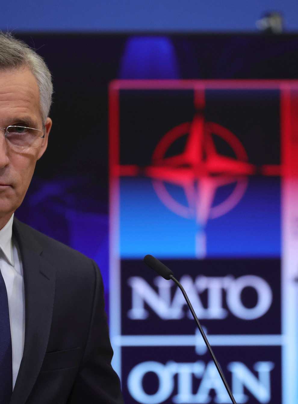 Nato secretary-general Jens Stoltenberg speaks during a press conference at the Nato headquarters in Brussels (Olivier Matthys/AP)