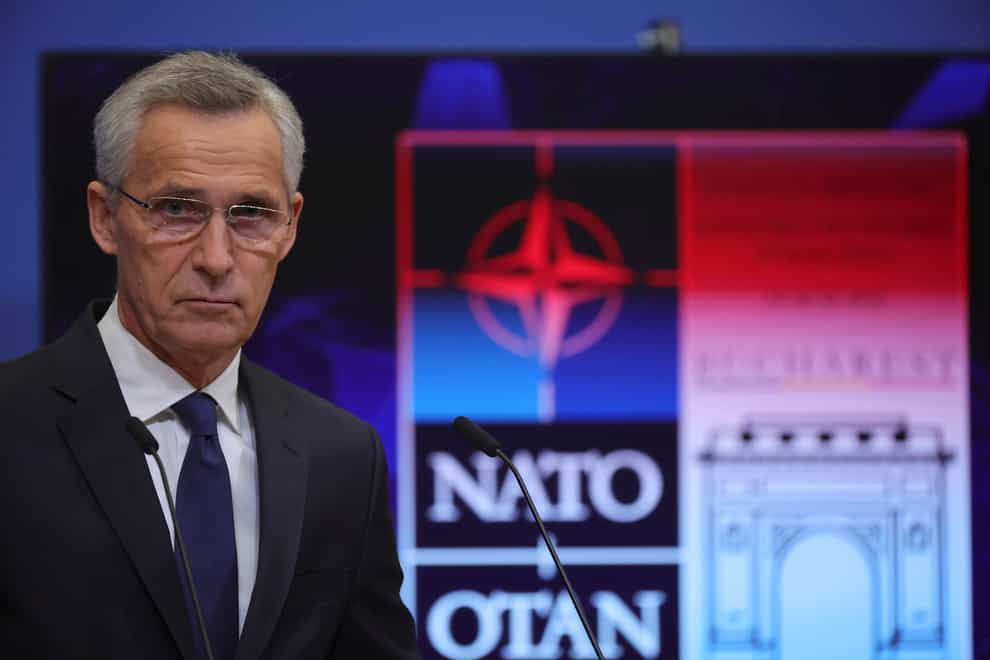 Nato secretary-general Jens Stoltenberg speaks during a press conference at the Nato headquarters in Brussels (Olivier Matthys/AP)