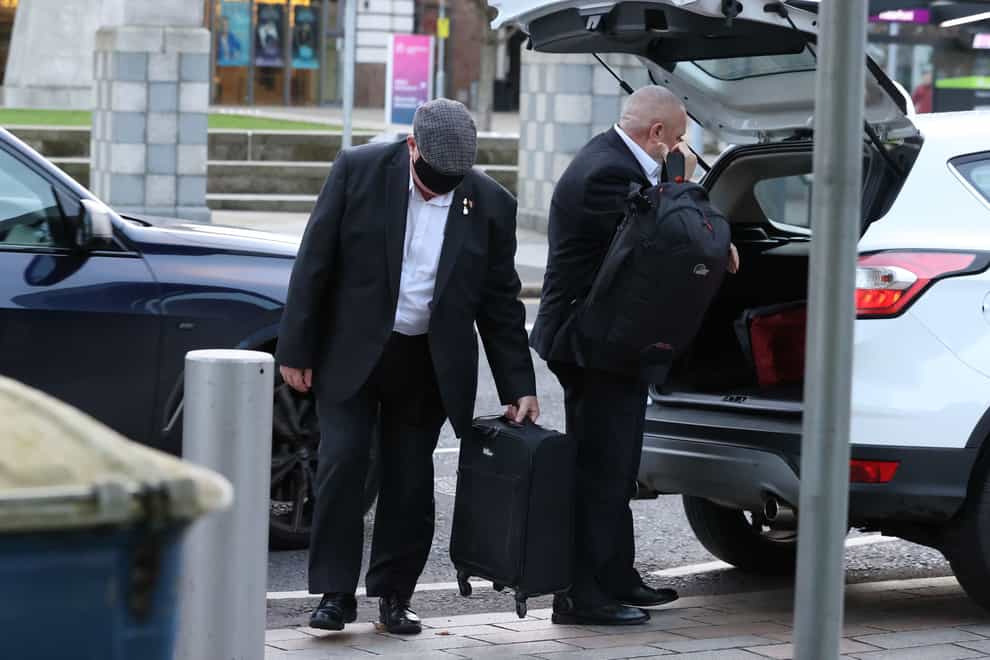 David Holden (left) arrives at Laganside Courts in Belfast on Friday morning (Liam McBurney/PA)