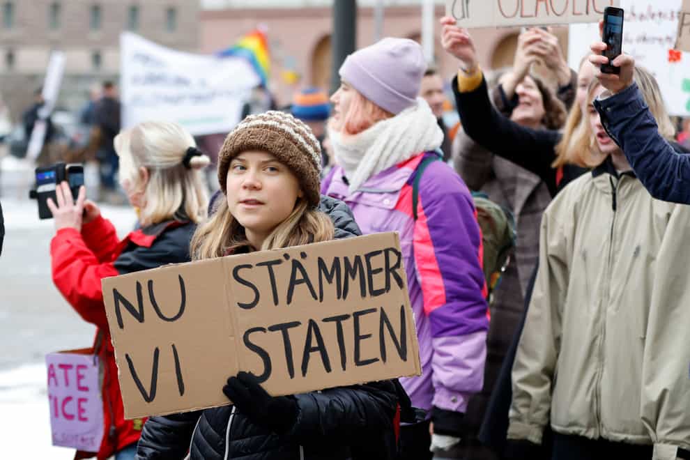 Climate activist Greta Thunberg attends a demonstration by youth-led organisation Auroras in Stockholm, Sweden (Christine Ohlsson/TT News Agency/AP)