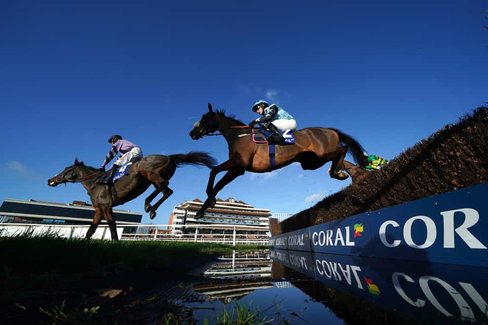 Sebastopol and Stan Sheppard (right) on the first lap of The Coral Racing Club Novices� Chase during Long Distance Hurdle Day, part of the Coral Gold Cup Meeting at Newbury Racecourse, Berkshire. Picture date: Friday November 25, 2022. (John Walton/PA)
