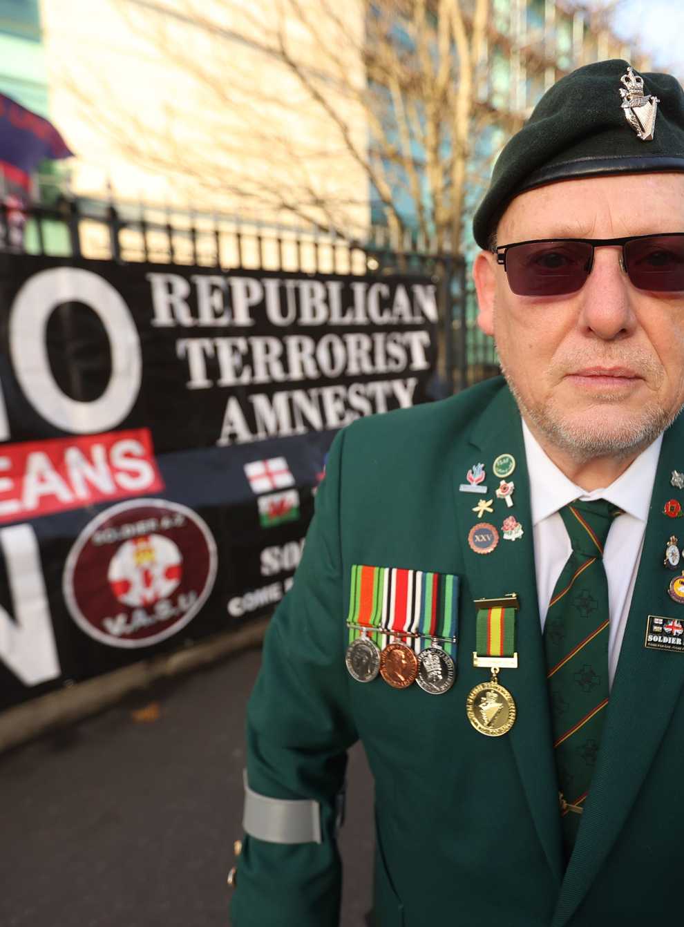 Former Ulster Defence Regiment (UDR) soldier Raymond Crawford, outside Laganside Courts in Belfast, in support of former Grenadier Guardsman David Holden, as a judgment is expected to be delivered in the trial of the former soldier who is charged with the unlawful killing of Aidan McAnespie, 18, close to a checkpoint in Co Tyrone in 1988 (Liam McBurney/PA)